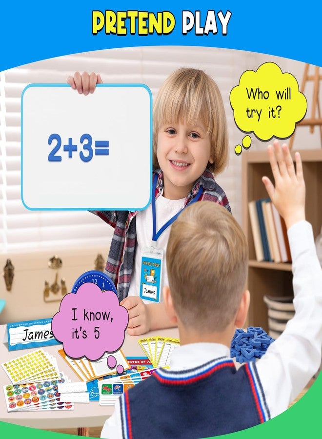SkilLify Pretend Play Teacher Set for Kids, Classroom Role Playset with Whiteboard, Magnetic Numbers, Alphabet Posters, USA Maps, Money Games, Teacher Supplies Educational Toys Gift for Boys Girls - Image 4